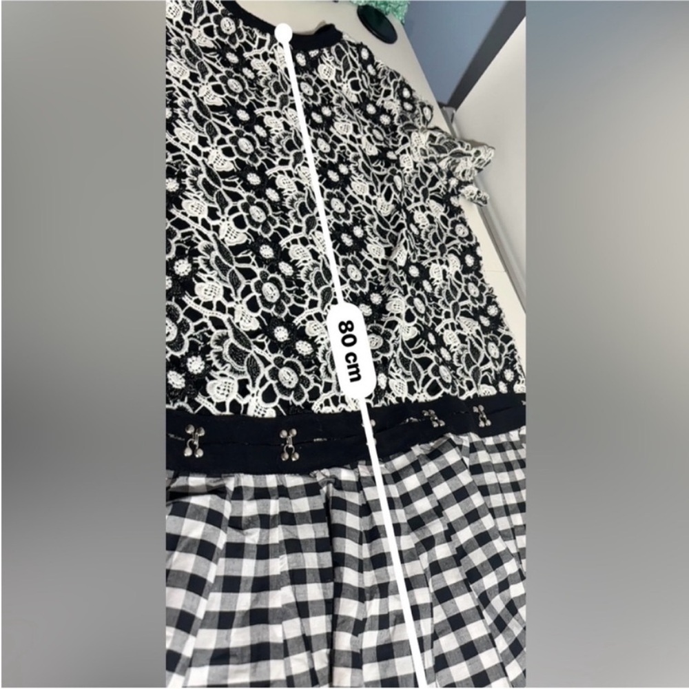 NWT Zara Trafaluc black and white floral lace top and gingham plaid skirt dress - Picture 4 of 6